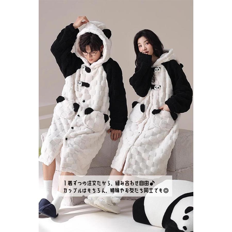 ルームウェア クマ耳 パンダ耳 尻尾付き ナイトガウン 前ボタン レディース メンズ ペアルック カップル オーバーサイズ 厚手 フード付き ポケット付き 暖かい |  | 01