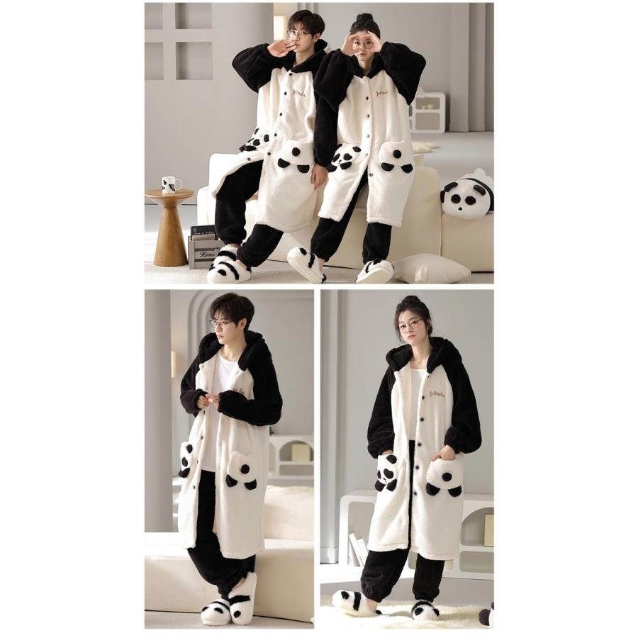 ルームウェア クマ耳 パンダ耳 尻尾付き ナイトガウン 前ボタン レディース メンズ ペアルック カップル オーバーサイズ 厚手 フード付き ポケット付き 暖かい |  | 02