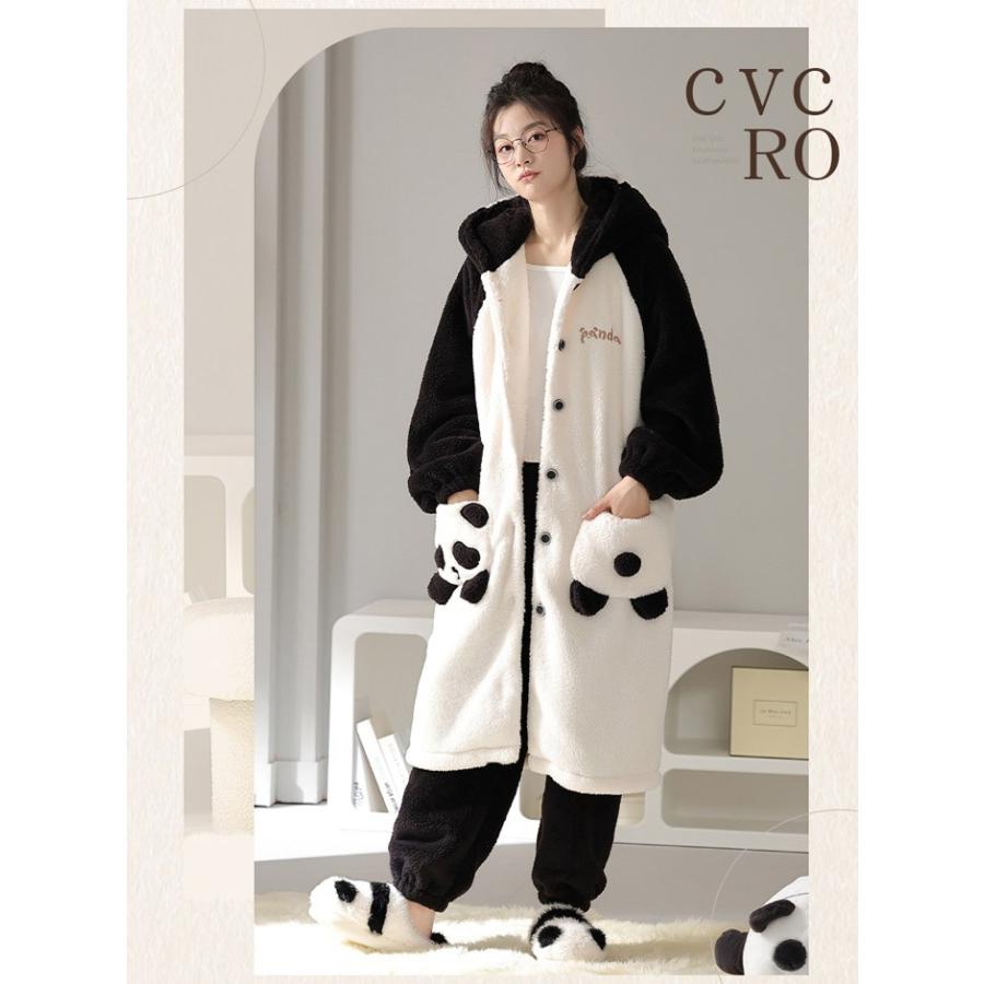 ルームウェア クマ耳 パンダ耳 尻尾付き ナイトガウン 前ボタン レディース メンズ ペアルック カップル オーバーサイズ 厚手 フード付き ポケット付き 暖かい |  | 04