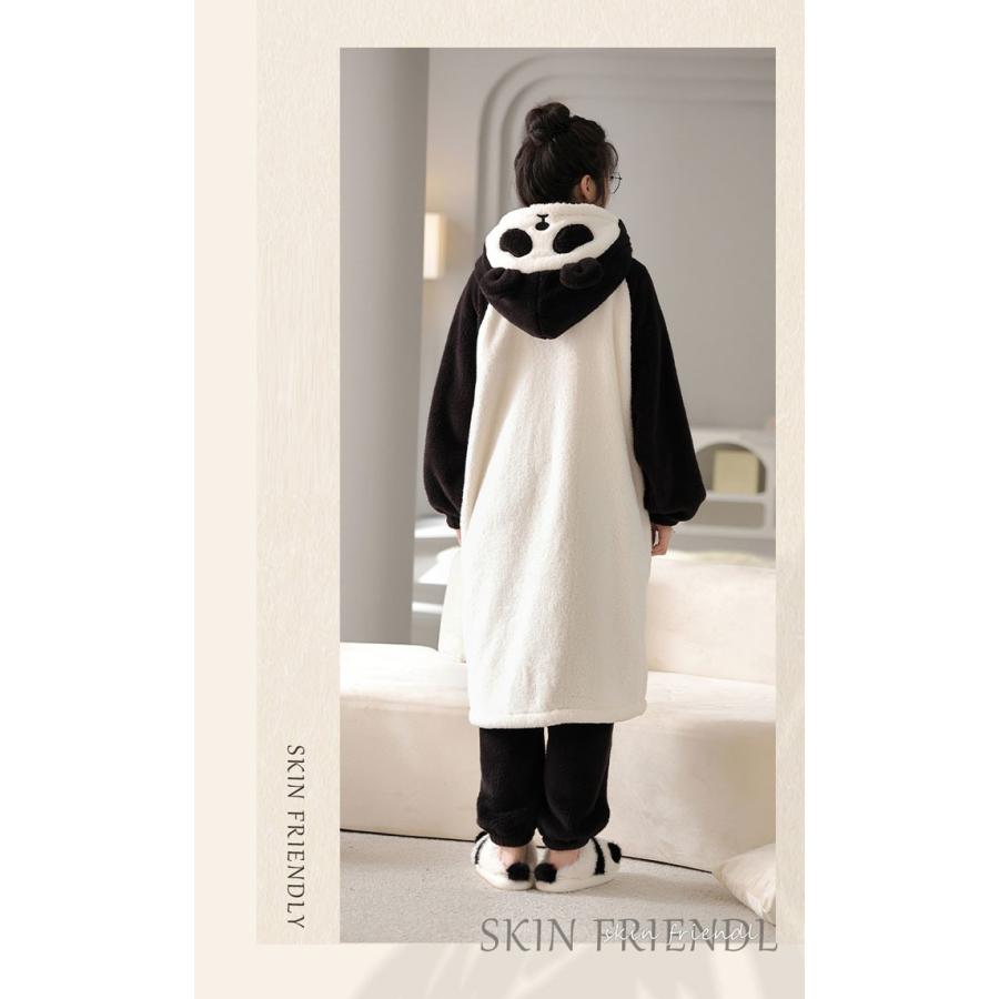 ルームウェア クマ耳 パンダ耳 尻尾付き ナイトガウン 前ボタン レディース メンズ ペアルック カップル オーバーサイズ 厚手 フード付き ポケット付き 暖かい |  | 05