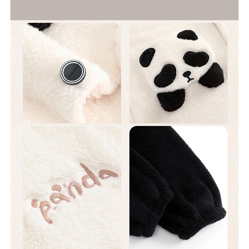 ルームウェア クマ耳 パンダ耳 尻尾付き ナイトガウン 前ボタン レディース メンズ ペアルック カップル オーバーサイズ 厚手 フード付き ポケット付き 暖かい |  | 06