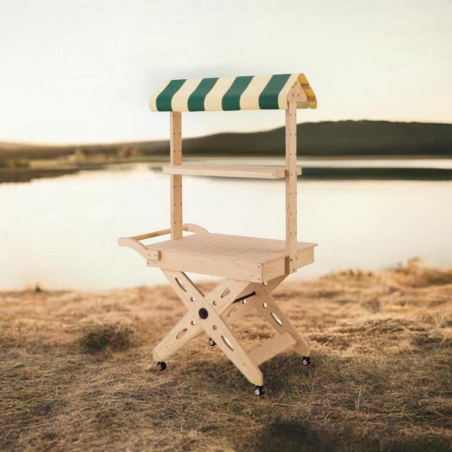 キャスター付き 屋台販売台 ショップワゴン マルシェ 出店 受付 木製