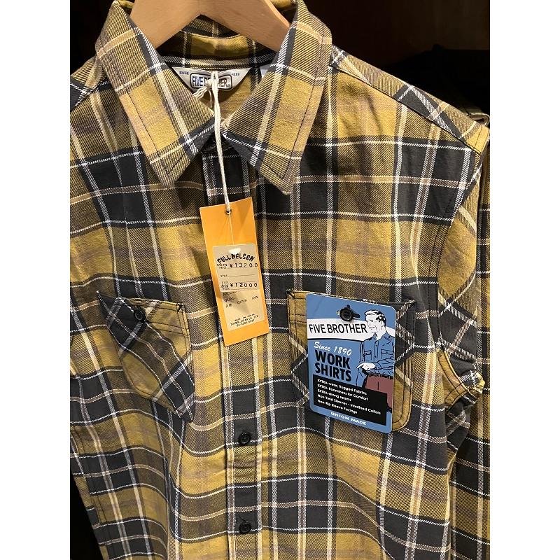 FIVE BROTHER 長袖ネルシャツ Medium イエロー FIVE BROTHER