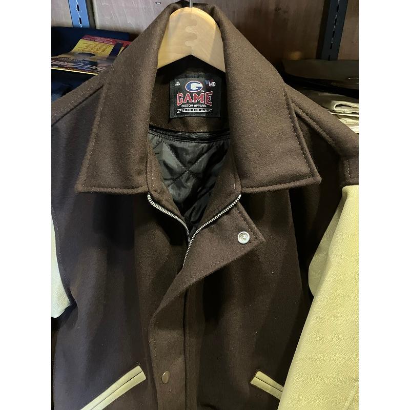 GAME Varsity Wool Leather Jacket スタジアムジャンパー BROWN×CREAMの画像