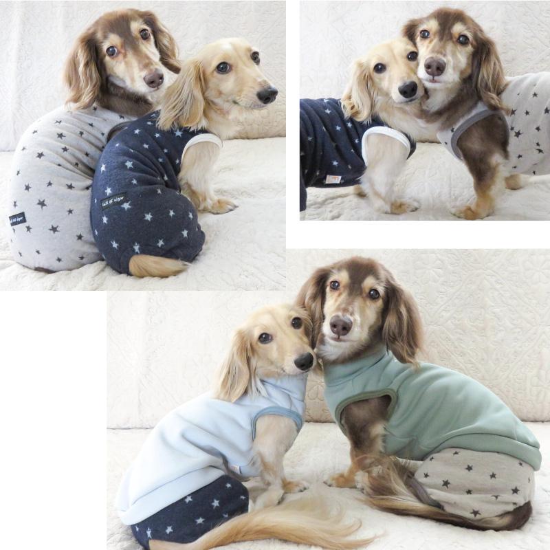 full of vigor 犬 服 星柄 ジャガード 袖なし つなぎ ダックス