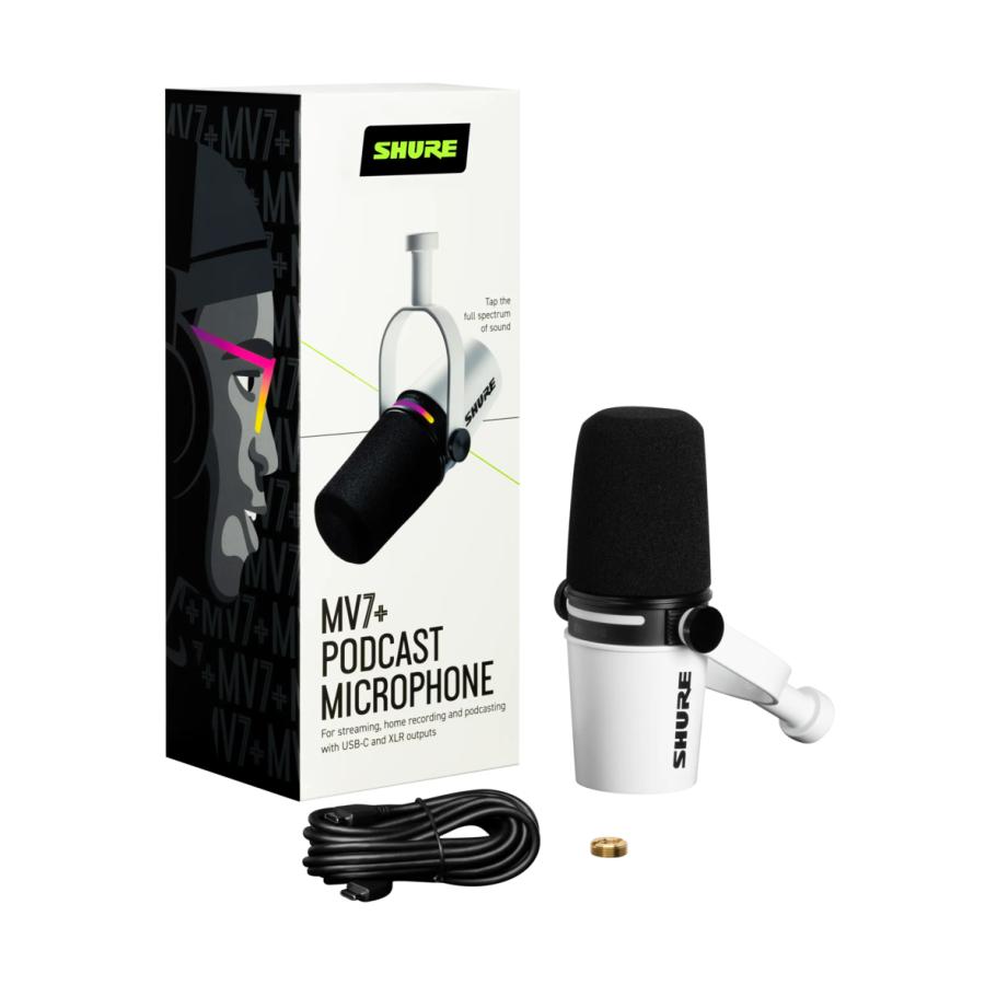 楽器・機材 SHURE MV7＋ ダイナミックマイク 本体 XLRケーブル マイク