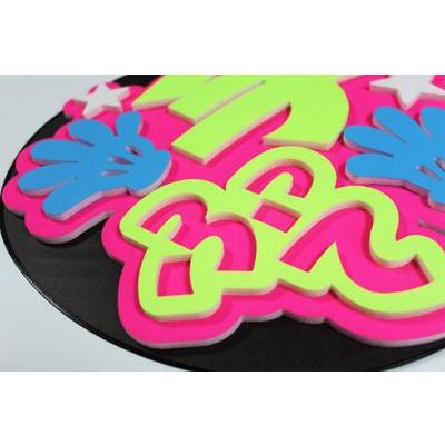 うちわ片面 うちわ (定型メッセージ 立体)(手ふって：愛)ピンクバック 手作り 応援うちわ |  | 01