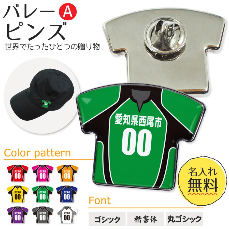 名入れ ピンズ【バレーボール】【Aタイプ】ユニフォーム 簡単オーダー ピンバッジ 卒部 卒団 卒業 記念品 グッズ 名前入り 部活 引退 プレゼント | 