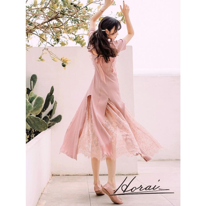 売上実績no 1 バックリボン Vネック レース ロングワンピース ワンピ パステル ワンピ レース ワンピ レディース ハイウエスト 30代 代 春夏 大人可愛い 半袖 背中開き フリル ワンピース チュニック Sergiopizarro Com Co