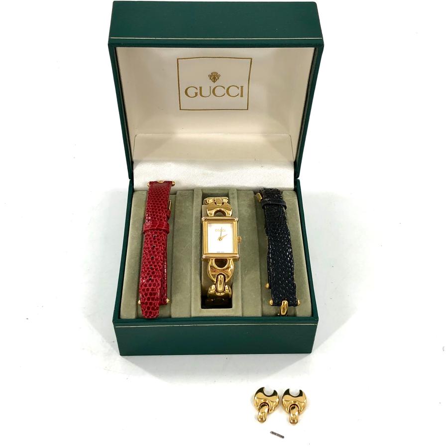 GUCCI グッチ 1800L チェンジベルト QZ 稼働品 白文字盤 スクエア 替え  
