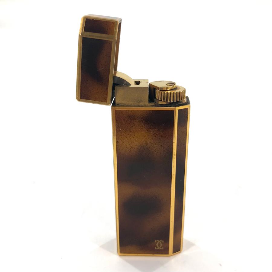 Cartier カルティエ ガスライター べっ甲×ゴールド 五角形 火花 