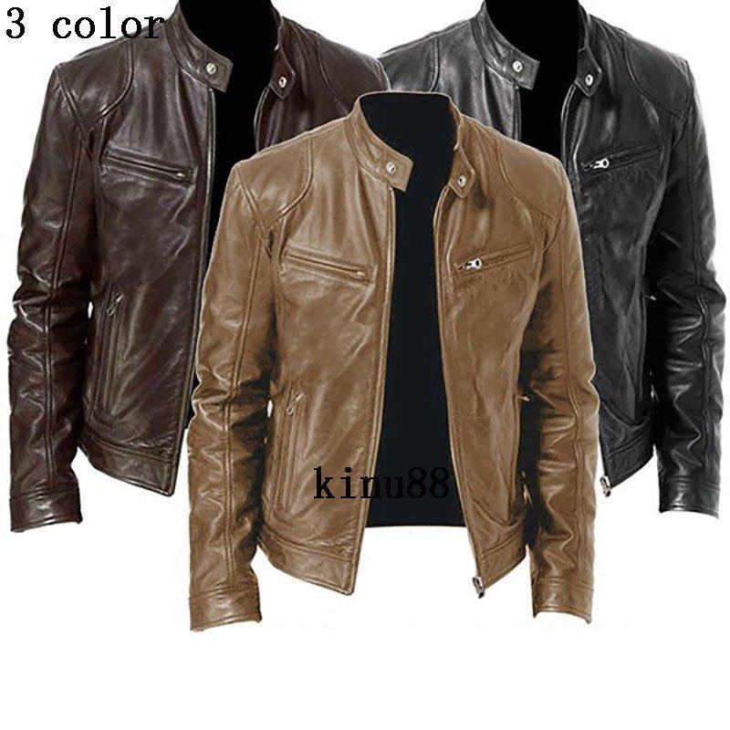 超人気新品 ジャケット レザージャケット メンズ Puレザー 秋冬 合成皮革 無 メンズレザージャケット40代50代アウター秋冬puジャケット 革ジャンテーラードライダースジャケット立ち襟レザーコート Www Threeriversofs Com