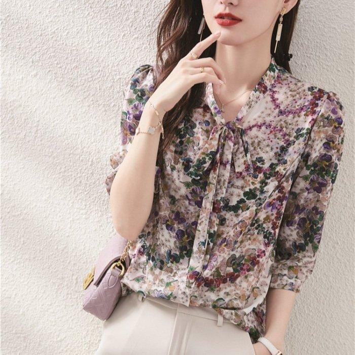 レディースブラウス春夏新作40代花柄オシャレブラウスパフスリーブシフォンブラウスリボンネック大人五分袖トップスゆったりtシャツ Pxjjtpsq9b レディースファッション Spanq In