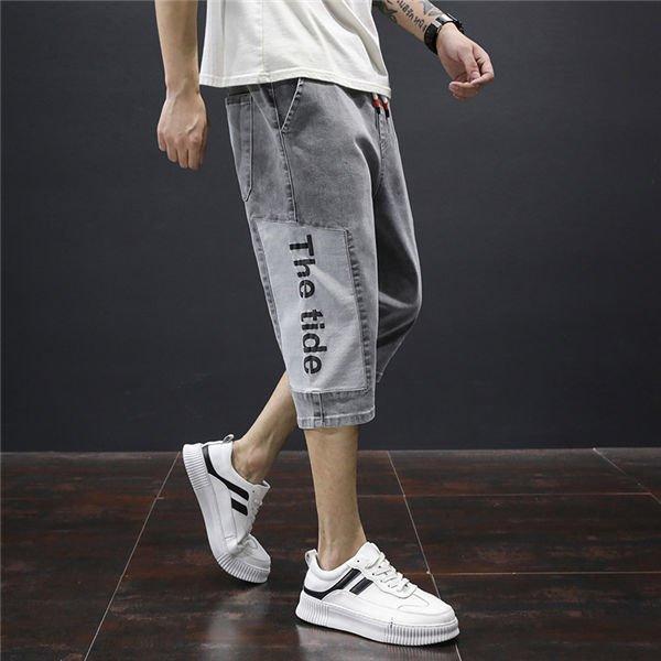 国産 ボトムス パンツ クロップドパンツ メンズ 短パン デニム ジーンズ メンズクロップドパンツデニム短パンジーパンジーンズクロップドデニムパンツリボン付きウエストゴムカジュアルパンツ配色切替え Www Threeriversofs Com