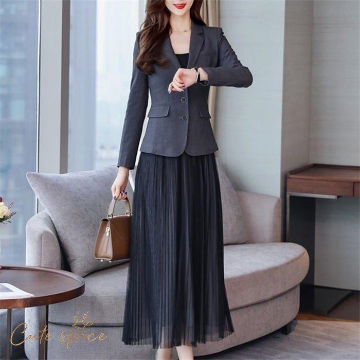 最高級 長袖 ジャケット テーラード 2点セット レディース ワンピーススーツ セットアップ 無地 入学式 結婚式 洋服 通勤 フォーマル チュール ロング丈 セットアップ サイズ L Sustentec Com Br