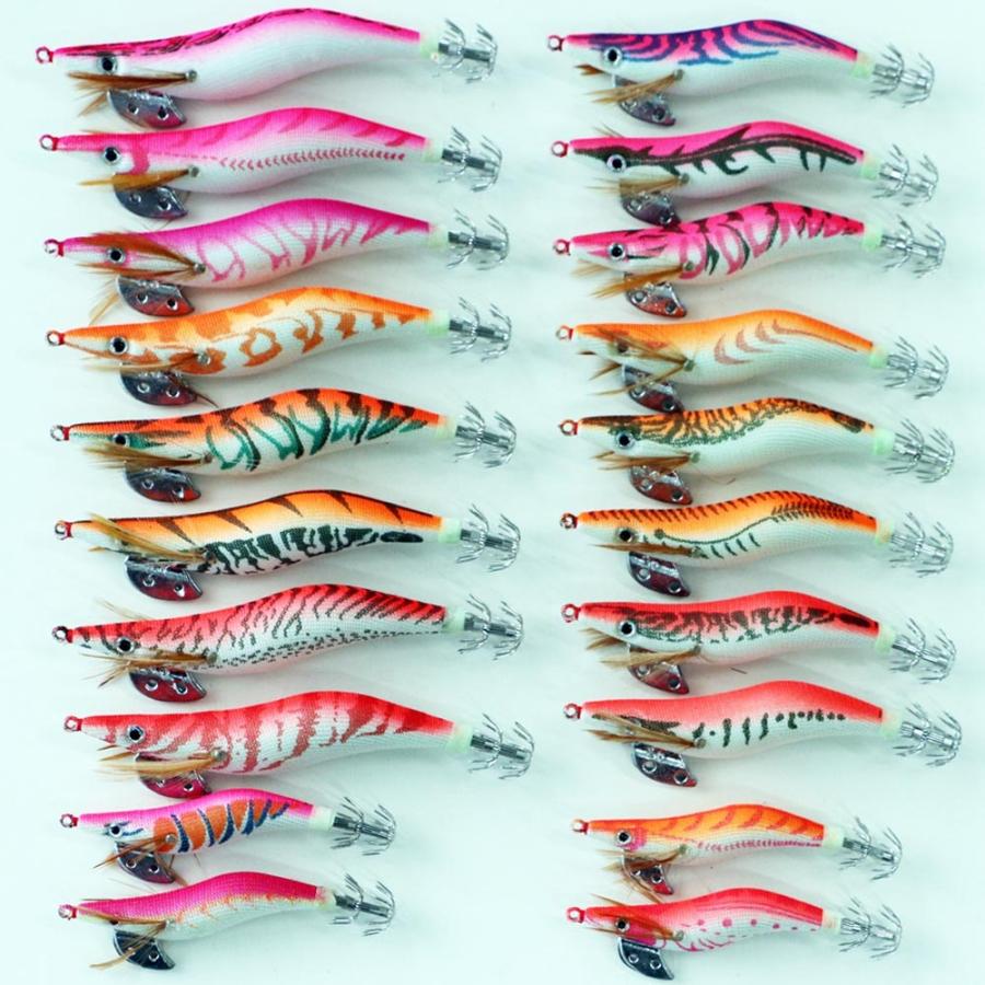 エギ 20個セット 釣具 仕掛け 夜光 エギ 2.0/2.5/3.0号 20個セット ピンク・オレンジ系