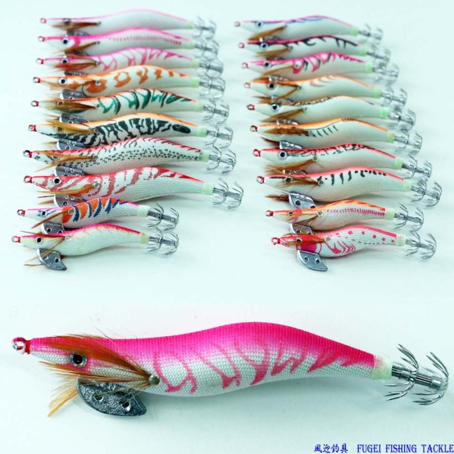 釣具 仕掛け 夜光 エギ 2.0/2.5/3.0号 20個セット ピンク・オレンジ系