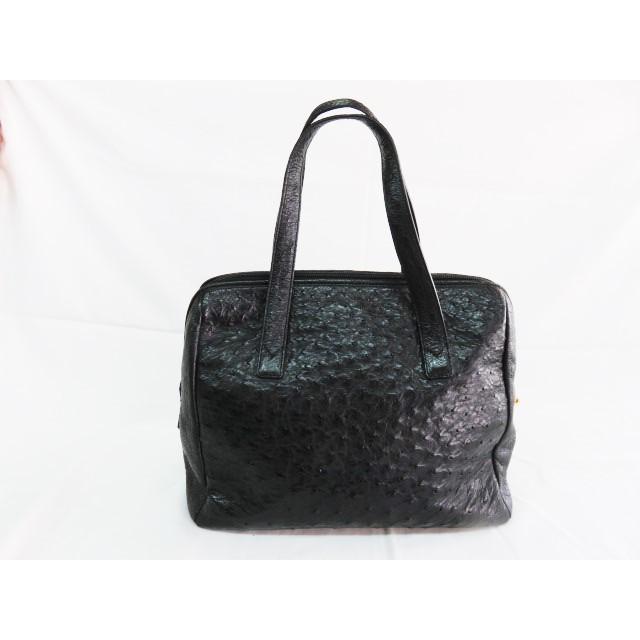 QF 高級 オーストリッチ ハンドバッグ 28cm ブラック レディース