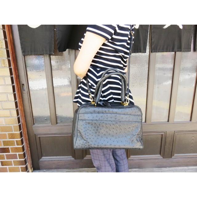 QR 高級 オーストリッチ 2WAYバッグ ハンドバッグ ショルダーバッグ  