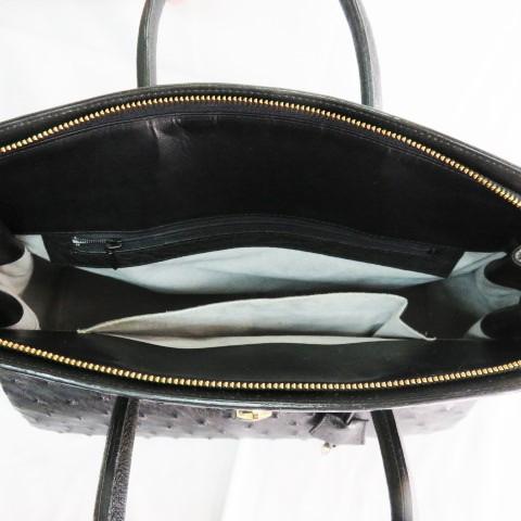 IG 本物 オーストリッチ 高級 ハンドバッグ 32cm ブラック 黒色 カデナ  