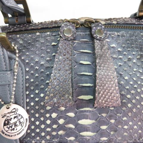 SH 美品 人気 WEL 本物 パイソン 2WAYバッグ ミニボストンバッグ 