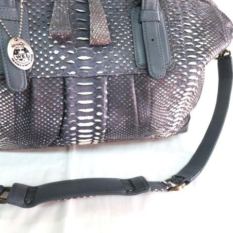 SH 美品 人気 WEL 本物 パイソン 2WAYバッグ ミニボストンバッグ 