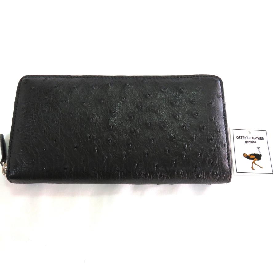 HE 新品 高級 オーストリッチ ラウンド ファスナー 長財布 ブラック 