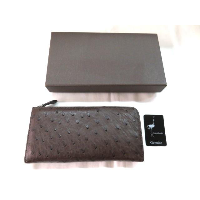 LE 新品 高級 本物 オーストリッチ ラウンドファスナー 長財布 