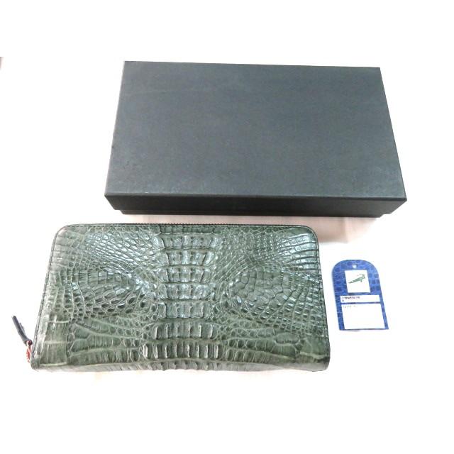 LK 新品 本物 クロコダイル ラウンドファスナー 長財布 グリーン 緑色