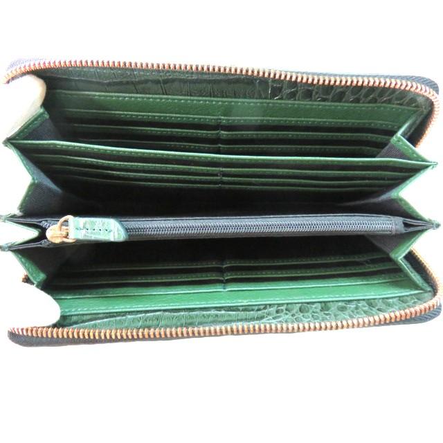 LK 新品 本物 クロコダイル ラウンドファスナー 長財布 グリーン 緑色 