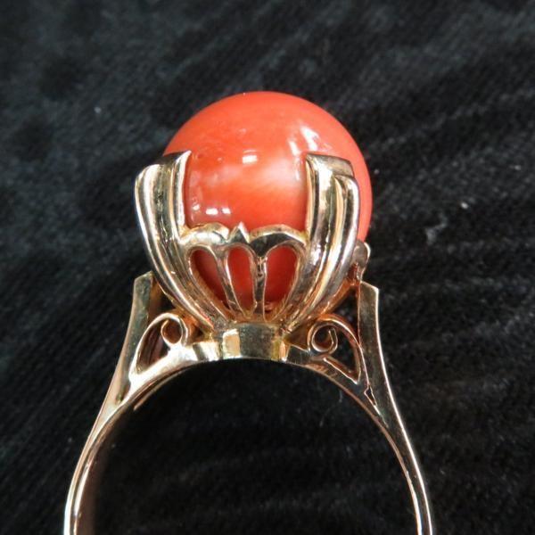 サンゴ18K指輪 サンゴ 珊瑚 18金 指輪 イエローゴールド 3月誕生石 レディース