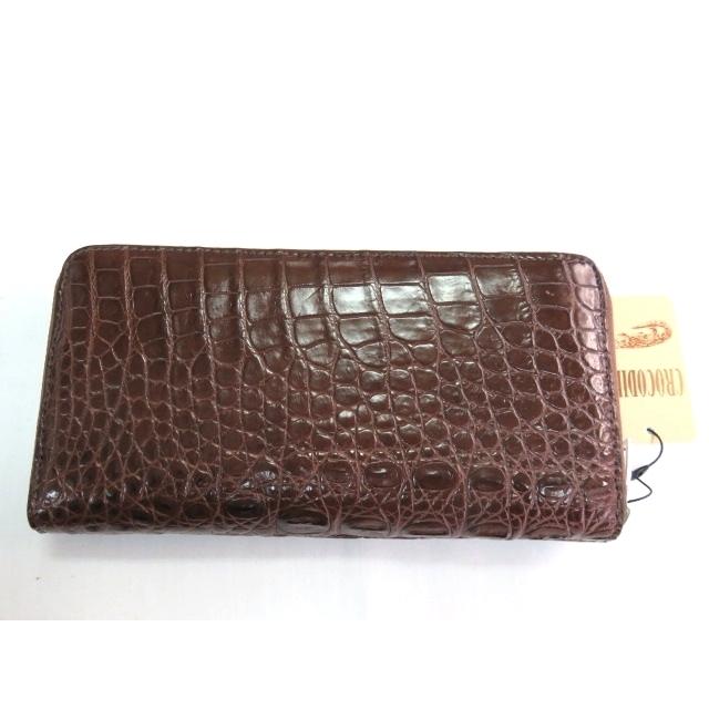 高級本革クロコダイル長財布ラウンドファスナー茶色