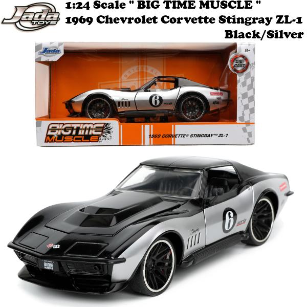 ミニカー シボレー コルベット スティングレー 1969 ミニカー 1/24 アメ車 JADA TOYS BTM Chevrolet Corvette Stingray ZL-1 Black/Silver マッスルカー｜funandfunny