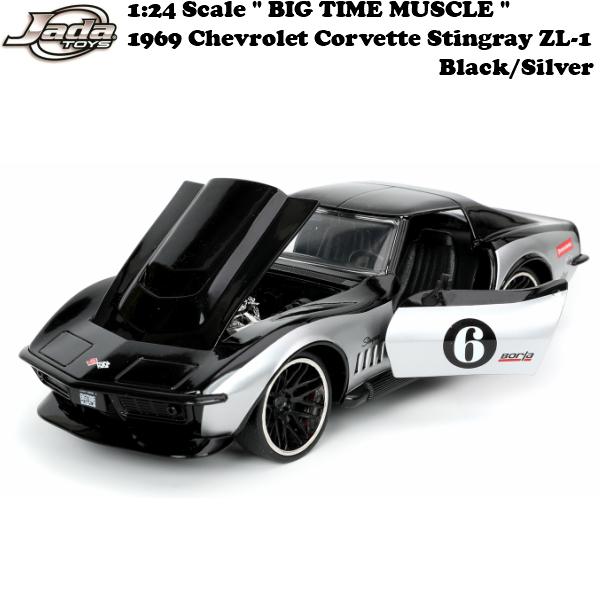 ミニカー シボレー コルベット スティングレー 1969 ミニカー 1/24 アメ車 JADA TOYS BTM Chevrolet Corvette Stingray ZL-1 Black/Silver マッスルカー｜funandfunny｜06