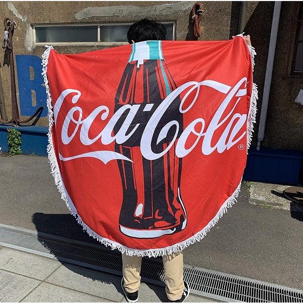 貴重で珍しく大きな(1,52m)Coca-Cola ノベルティタオル Coca Cola COKE ROUND BEACH TOWEL コカコーラ―丸型タオル