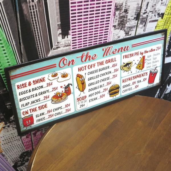 アメリカンエンボスサインボード　メニュー アメリカン ダイナー エンボス メタルサイン MENU 【メニュー