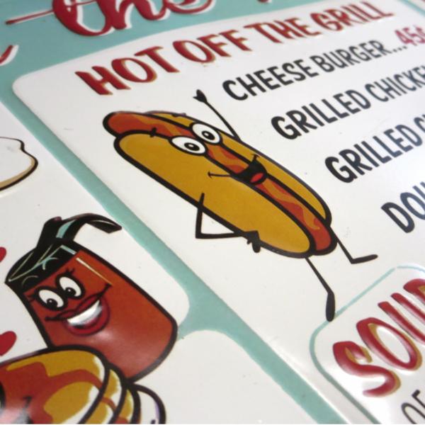 アメリカン ダイナー エンボス メタルサイン MENU 【メニュー】アメ