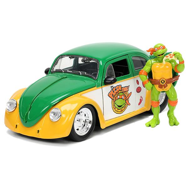 ニンジャ タートルズ ミニカー 1/24 ミケランジェロ フィギュア付 ワーゲンビートル JADA TOYS TURTLES 1959 VW DRAG BEETLE グッズ 車 おもちゃ アメトイ｜funandfunny｜03