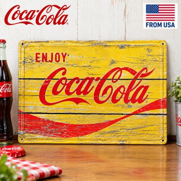 Coca Cola（コカコーラ） 看板 四角 イエロー グッズ ブリキ看板