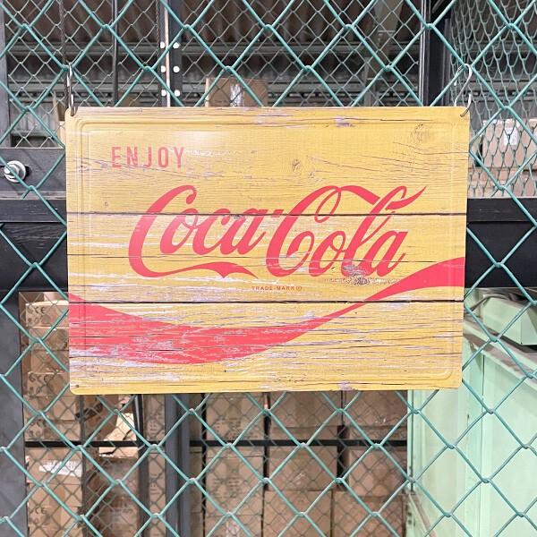 Coca Cola（コカコーラ） 看板 四角 イエロー グッズ ブリキ看板
