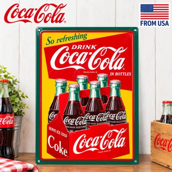コカコーラ 看板、雑貨まとめて Coca Cola（コカコーラ） 看板 四角 ボトル6本 グッズ ブリキ看板