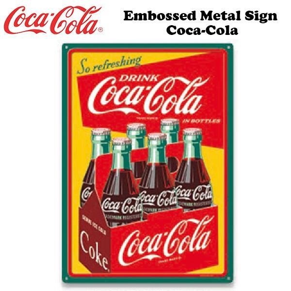 Coca Cola（コカコーラ） 看板 四角 ボトル6本 グッズ ブリキ看板