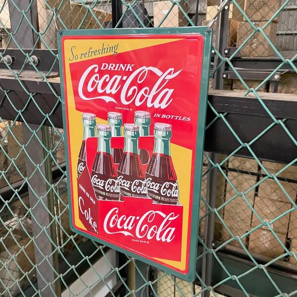 Coca Cola（コカコーラ） 看板 四角 ボトル6本 グッズ ブリキ看板