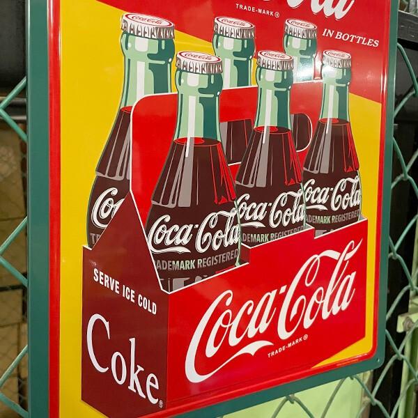 Coca Cola（コカコーラ） 看板 四角 ボトル6本 グッズ ブリキ看板