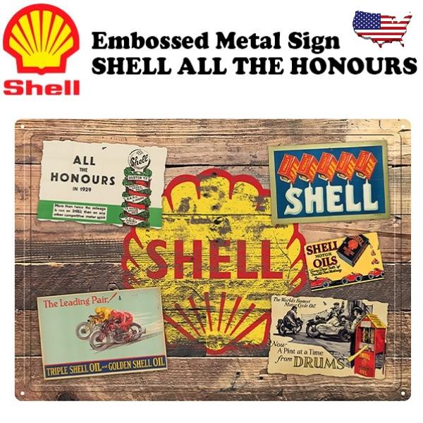 ブリキ看板 アメリカン ガレージ シェル shell 看板 エンボス メタル