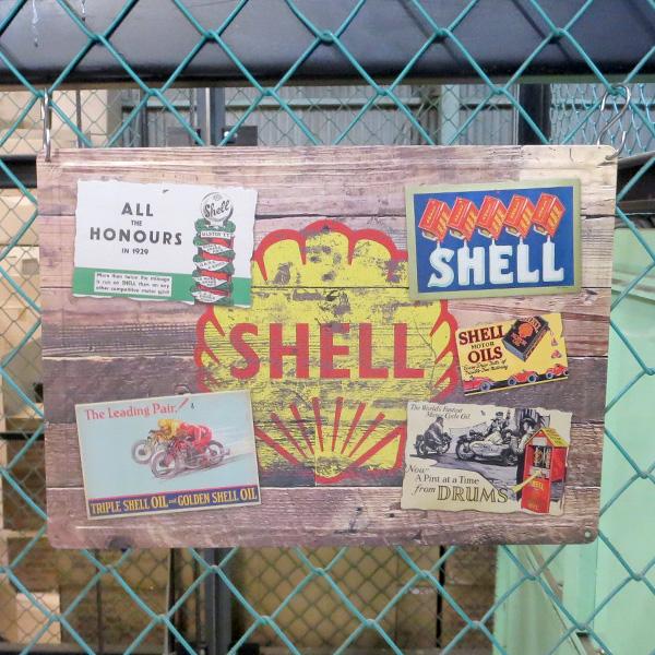 ブリキ看板 アメリカン ガレージ シェル shell 看板 エンボス メタル