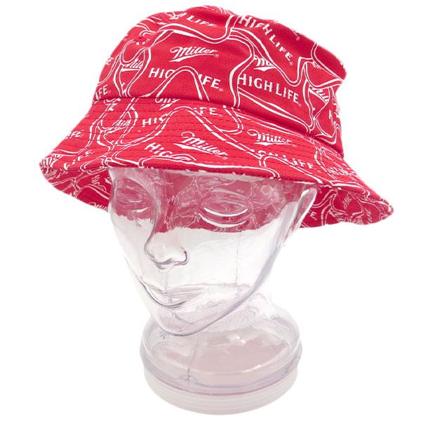 バケットハット メンズ ミラービール 総柄 レッド ハット 帽子 大きい