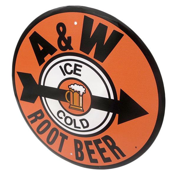 ラウンド ブリキ看板 エイアンドダブリュ ビール メタルサイン A&W
