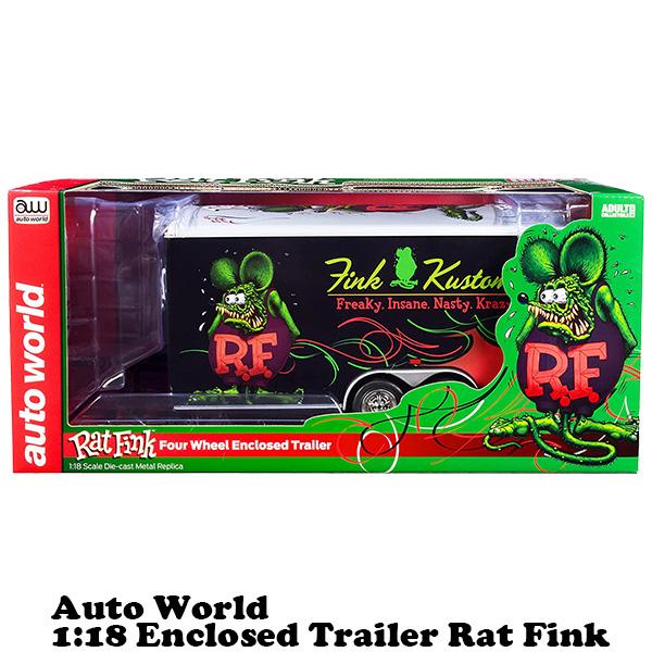 ミニカー 1/18 ラットフィンク トレーラー ダイキャストカー Auto World 1:18 Rat Fink Four Wheel Enclosed Trailer ラット フィンク アメトイ アメ車｜funandfunny｜02