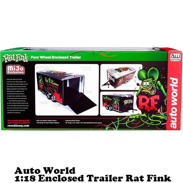 ミニカー 1/18 ラットフィンク トレーラー ダイキャストカー Auto World 1:18 Rat Fink Four Wheel Enclosed Trailer ラット フィンク アメトイ アメ車｜funandfunny｜03